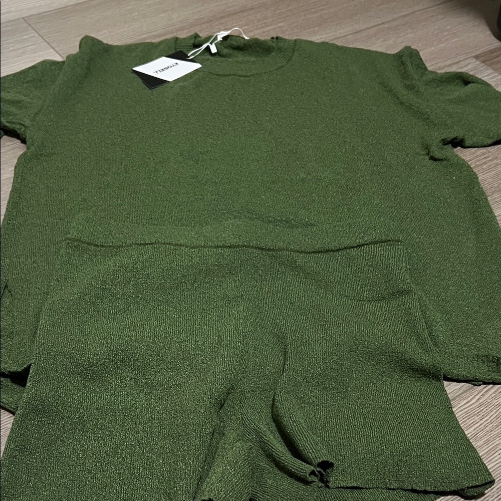 Green Knit Top and Shorts Set